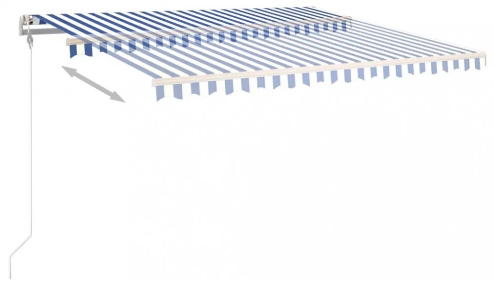 kék és fehér kézzel kihúzható póznás napellenző 450 x 300 cm