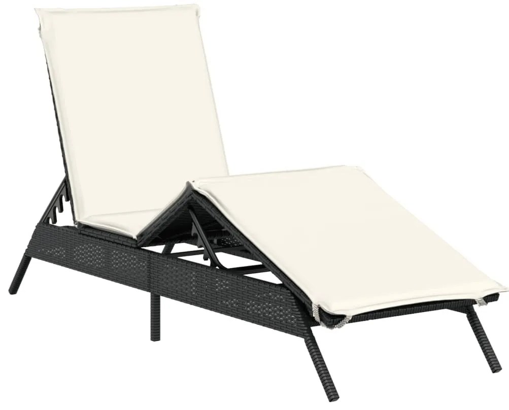 2 db fekete polyrattan napozóágy párnával