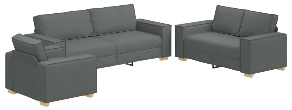 vidaXL Kanapé 3 pcs Sötétszürke Lábbal kevert anyag