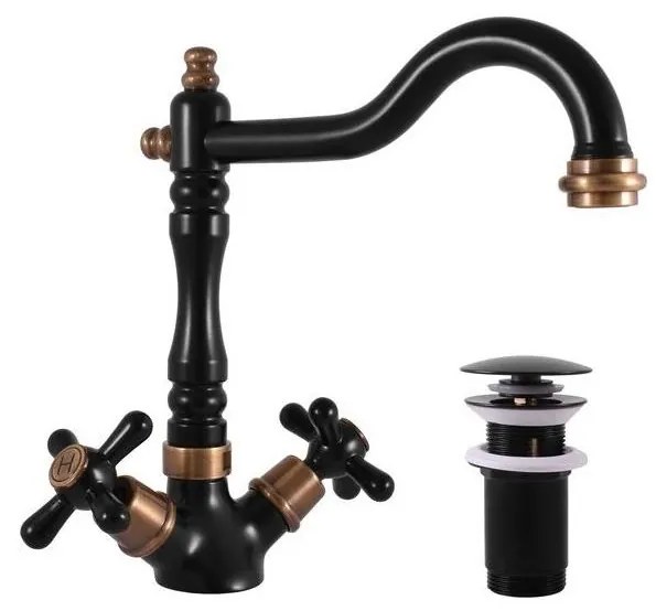 RAV Slezák MK121.0/8CMATSM - Mosdócsaptelep +leeresztő MORAVA RETRO fekete/sárgaréz