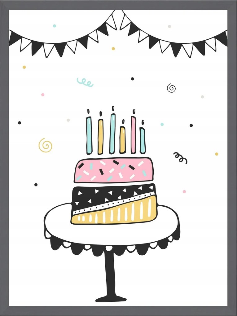 Születésnapi poszter gyerekeknek Torta 40X50 cm kő keret szürke