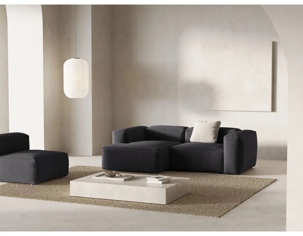 Sötétszürke kordbársony sarokkanapé (bal oldali-heverő résszel) Bergano – Cosmopolitan Design