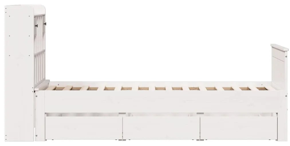 fehér tömör fenyőfa könyvespolcos ágy matrac nélkül 90 x 190 cm