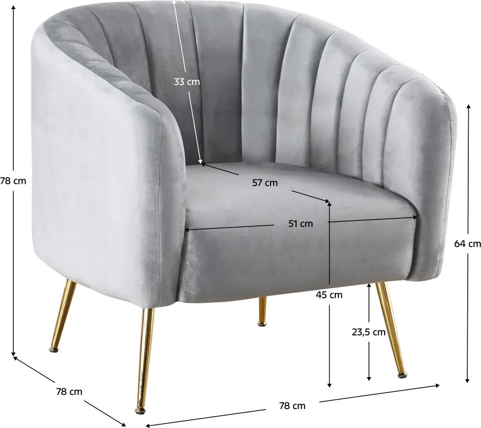Design fotel, szürke Velvet szövet/gold króm-arany, BAGY