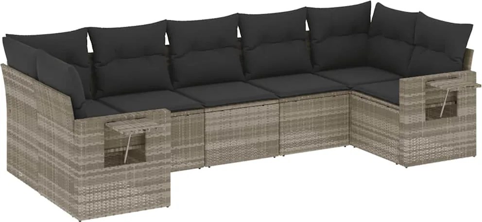 vidaXL 7 részes világosszürke polyrattan kerti ülőgarnitúra párnákkal