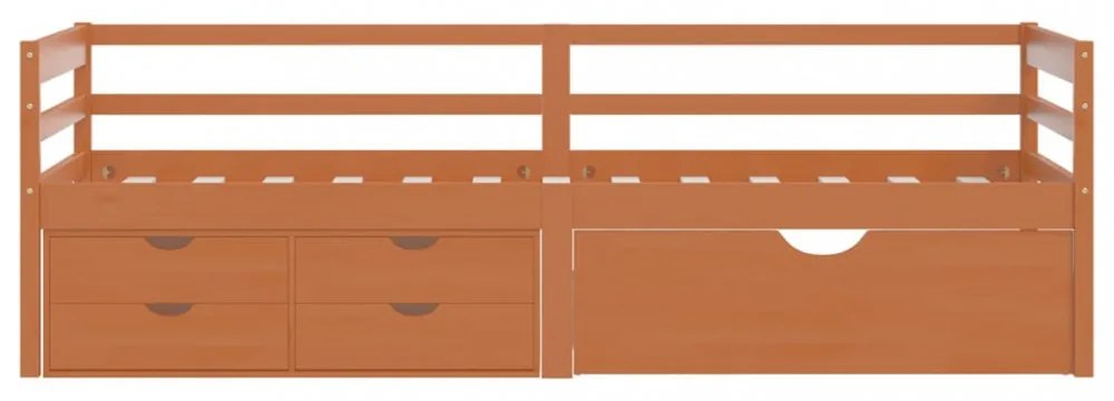 mézbarna fenyőfa ágykeret fiókokkal és szekrénnyel 90 x 200 cm