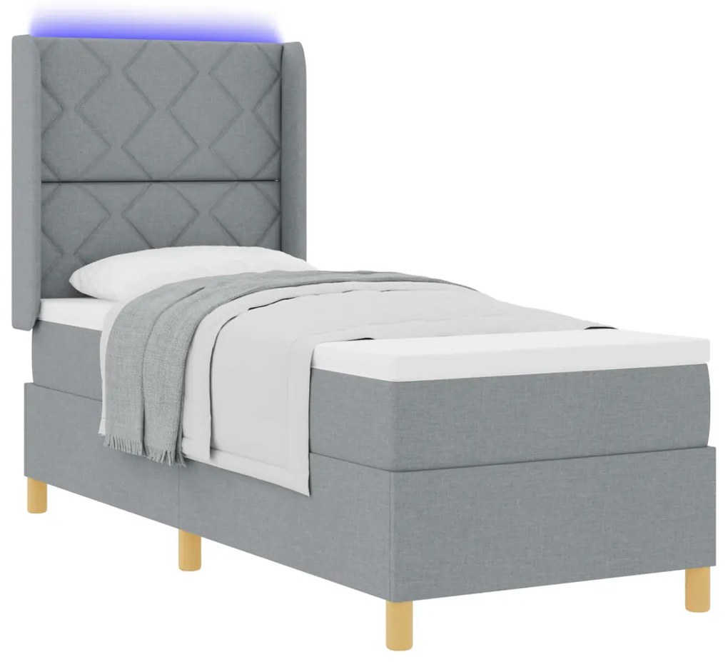 Boxspring Ágy Mattal & LED Fény Szürke 80x200 cm Szövet