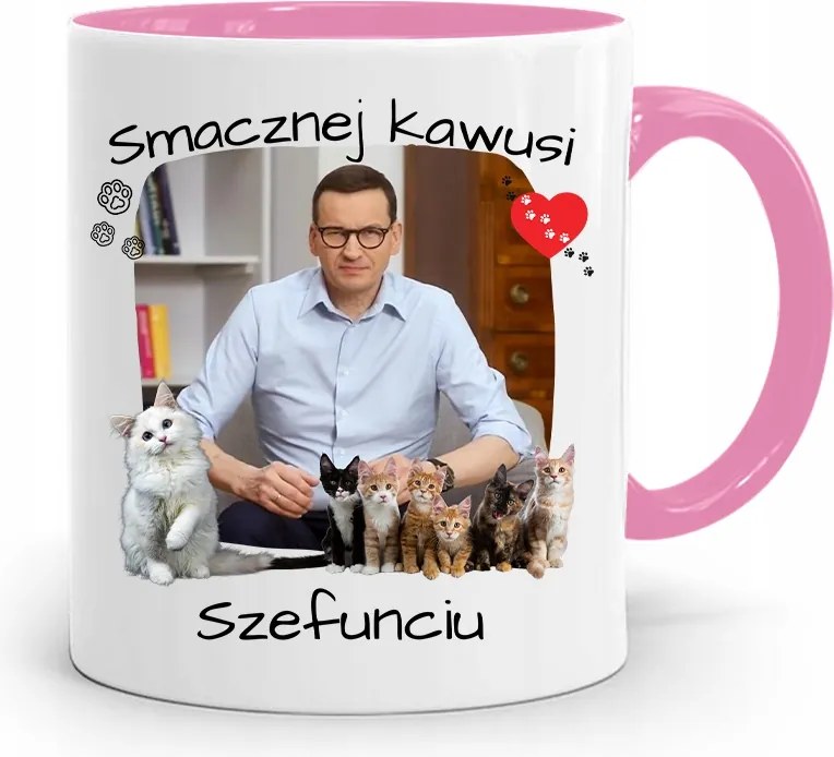 Rózsaszín Politikai Bögre Mateusz Morawiecki Miniszterelnök fényképes nyomtatással