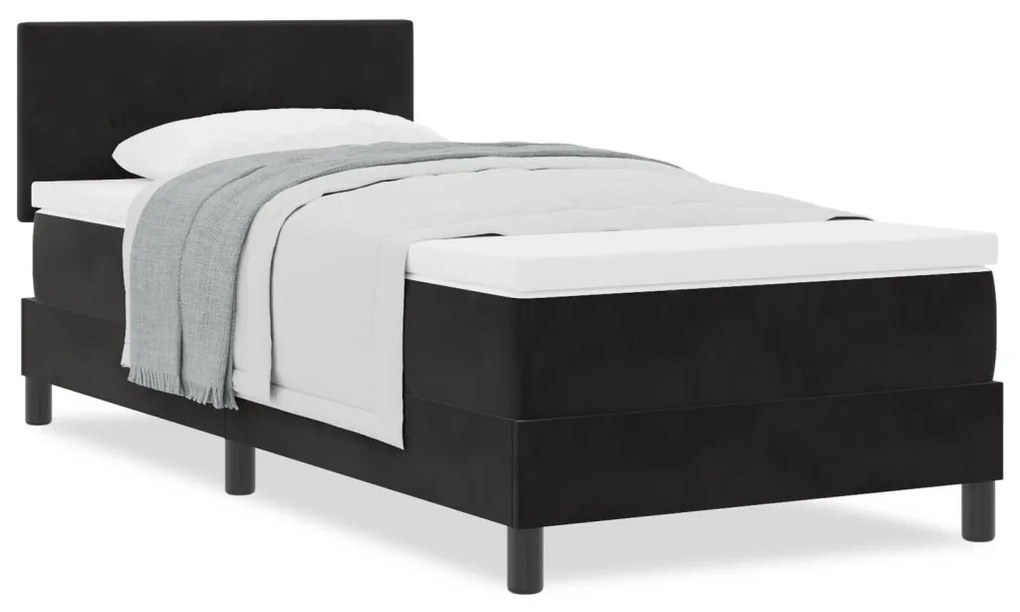 Boxspring Ágy Matraccal Fekete 90x200 cm Bársony