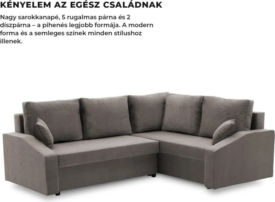 Grande Plus sarokkanapé, jobboldali, szövet anyag, szürke