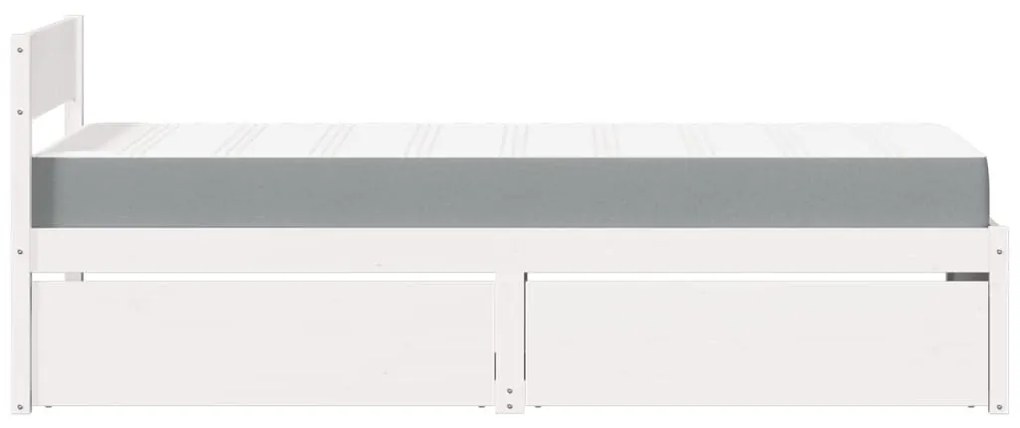 fehér tömör fenyőfa ágy fiókokkal és matraccal 100 x 200 cm