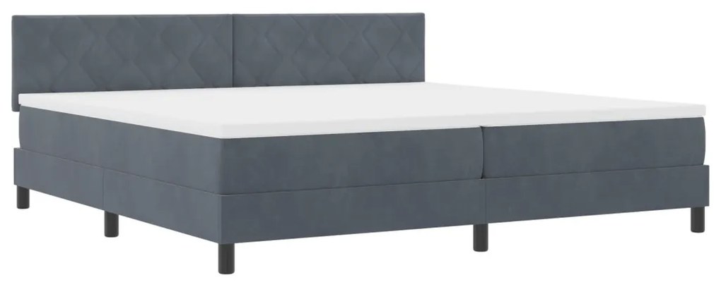 Boxspring Ágy Matrac Kék Szürke 200x200 cm Bársony