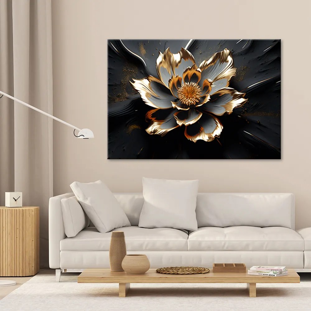 Gario Vászonkép Gyönyörű fekete-arany virág Méret: 90 x 60 cm