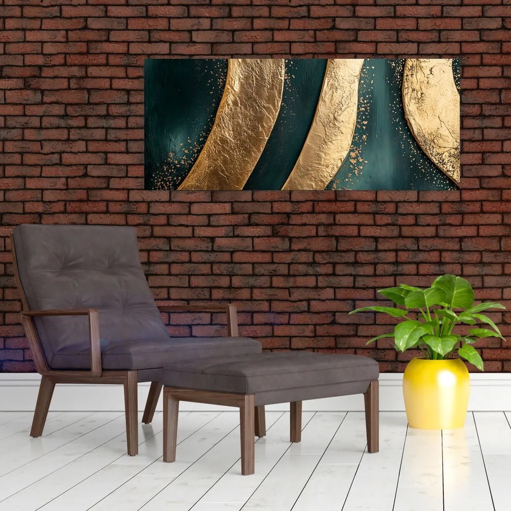 Kép - Zöld absztrakció arannyal I. (120x50 cm)