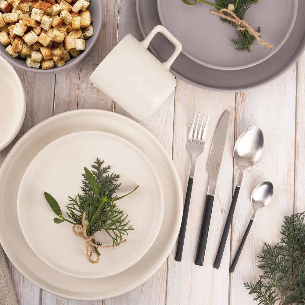 Fekete-ezüstszínű rozsdamentes acél evőeszköz készlet 24 db-os Skandi – Orion