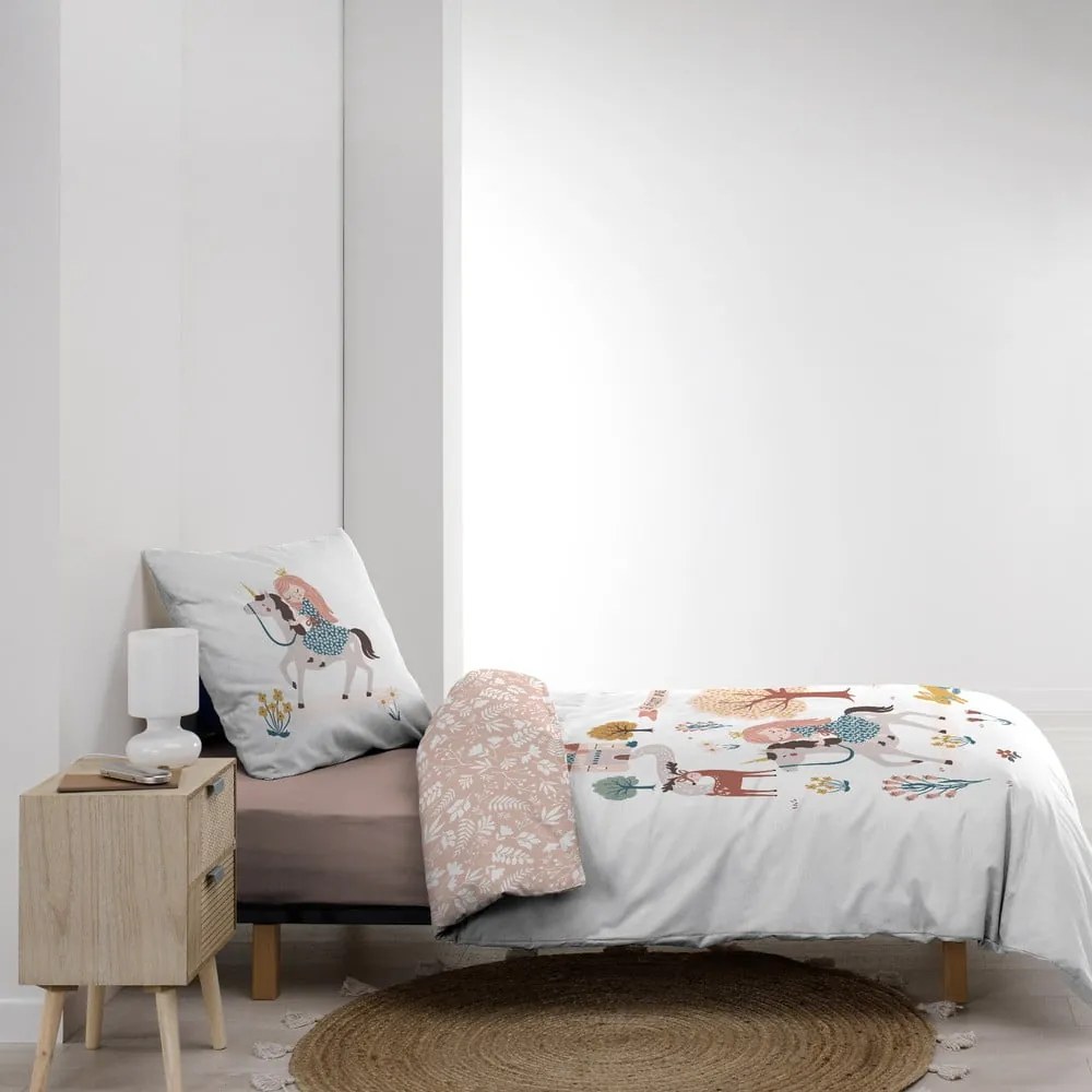 Fehér-rózsaszín egyszemélyes pamut gyerek ágyneműhuzat 140x200 cm Lilibelle – douceur d'intérieur