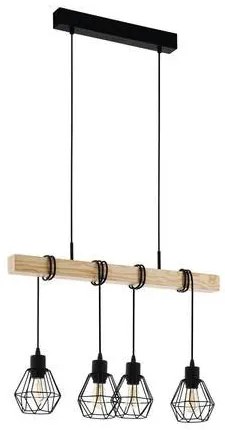 LED lámpa függeszték , mennyezeti , 4 x E27 , acél , fa , fekete , EGLO , TOWNSHEND 5 , 44075
