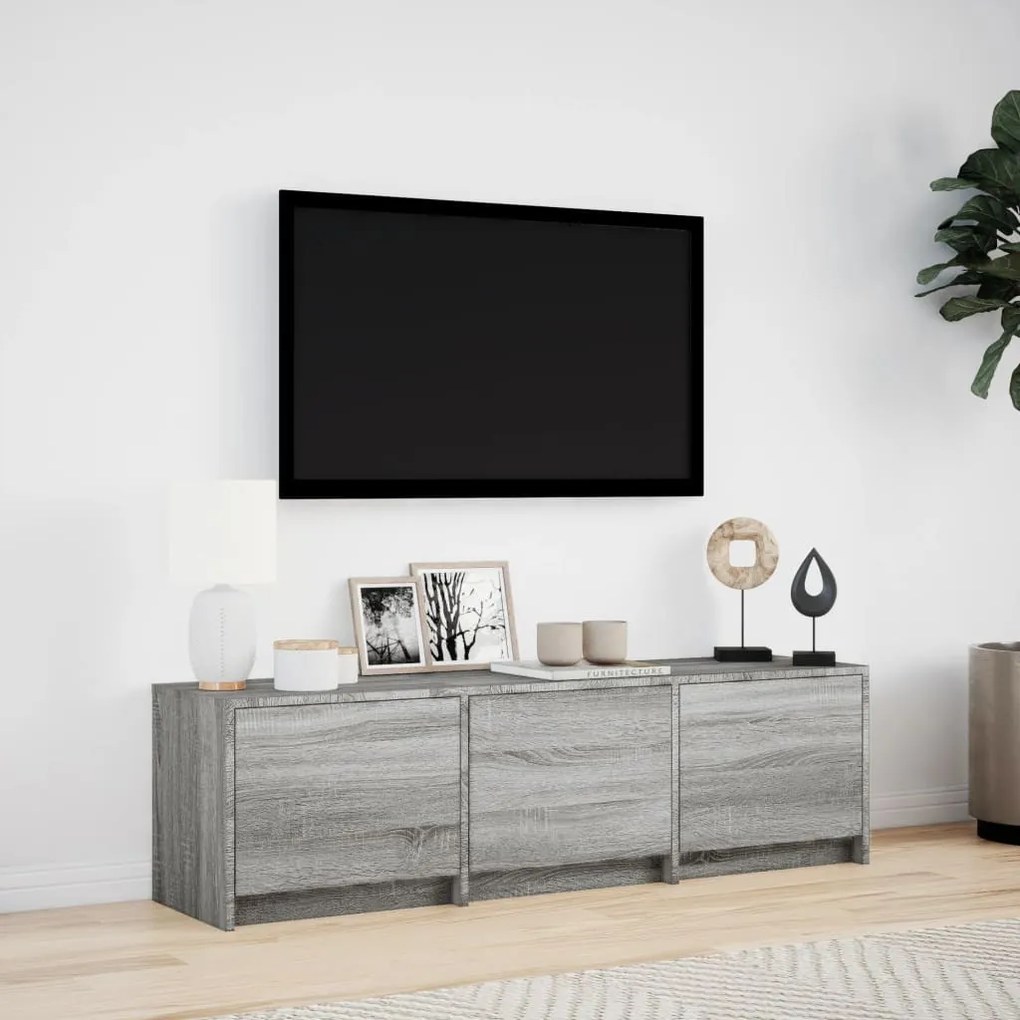 szürke sonoma színű szerelt fa LED-es TV-szekrény 140x34x40 cm