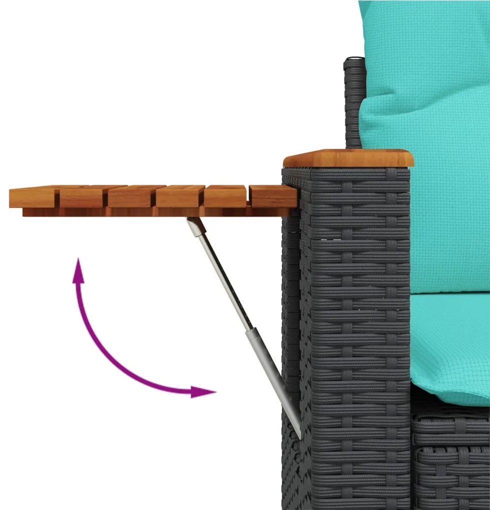 8 részes fekete polyrattan kerti ülőgarnitúra párnával