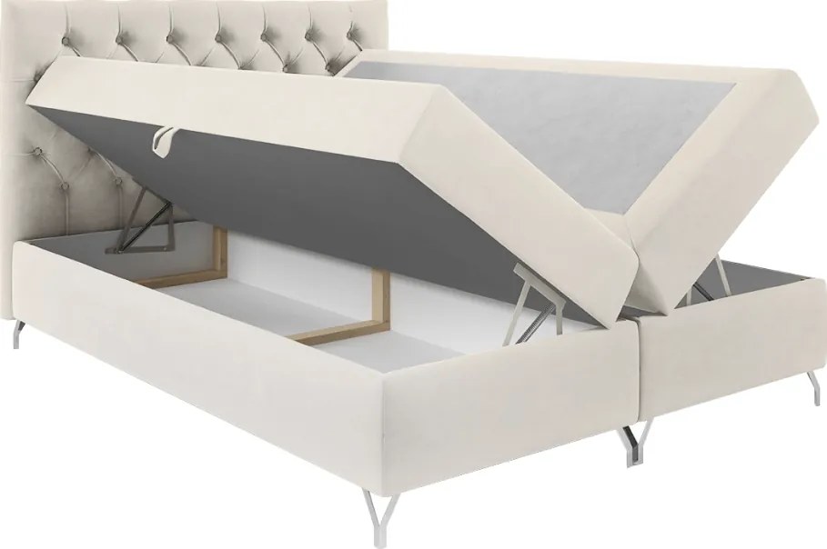 Boxspring ágy, 140x200, fehér Velvet szövet, GULIETTE + ajándék