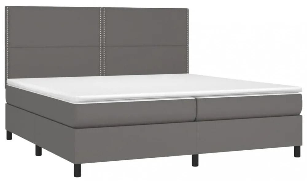 szürke műbőr rugós ágy matraccal és LED-del 200x200 cm