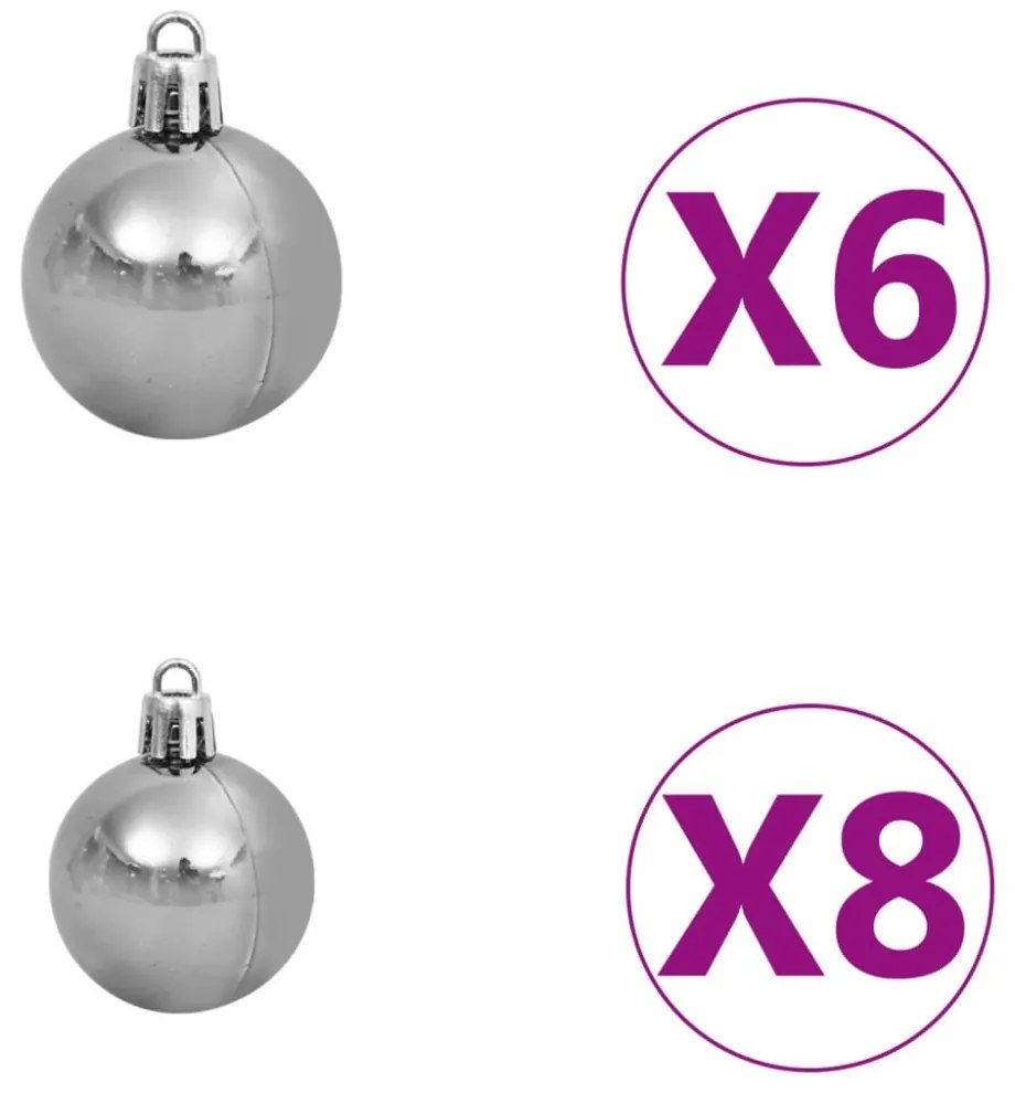 61 részes fehér-szürke karácsonyi gömbszett csúccsal + 150 LED