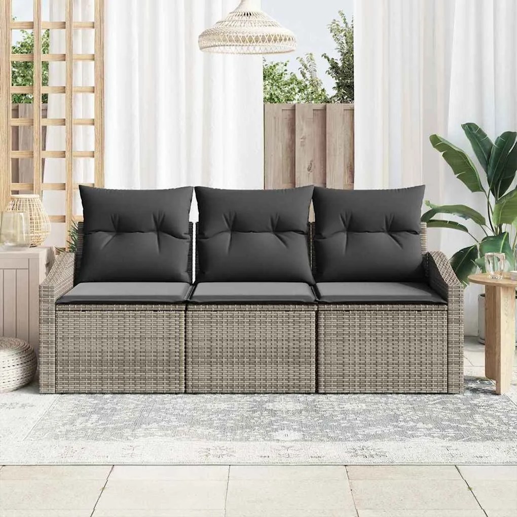 Kerti Kanapé Szett 3 pcs Szürke Poli rattan és porfestett acél