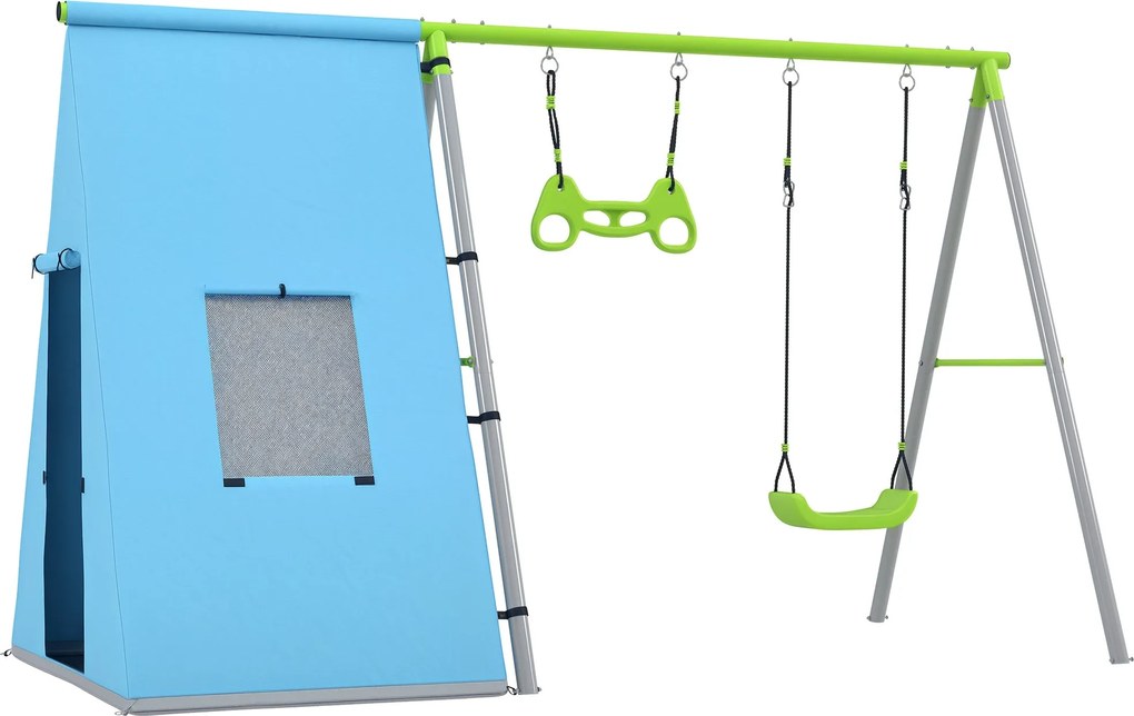 AIYAPLAY 3 az 1-ben Kültéri Hinta Keret Hinta Szett Játék Sátrakkal, Hintával és Gimnasztikai Gyűrűkkel, Gyerek Hinta Fém Kerettel, Kerti Hinta Gyerek