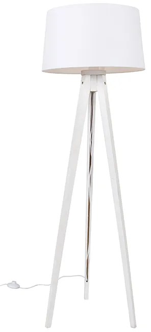 Modern állólámpa háromlábú fehér, fehér vászonbúrával 45 cm - Tripod Classic