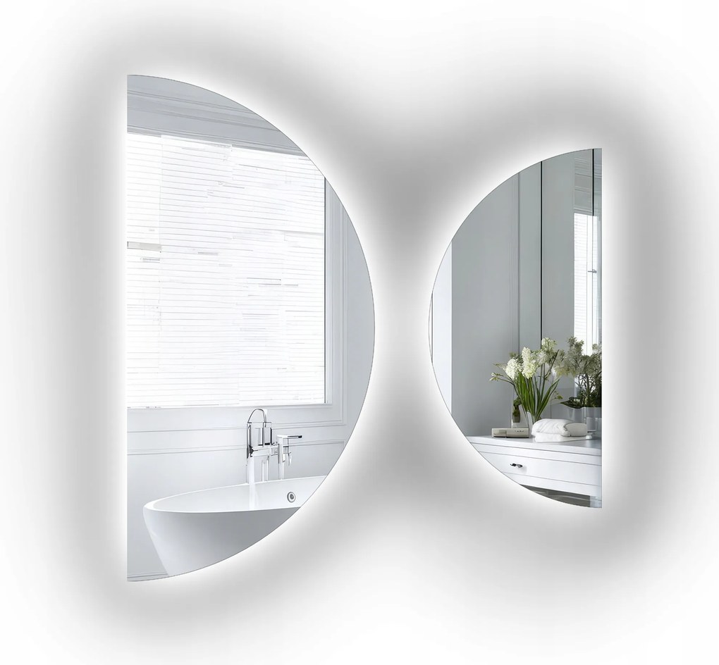 Két darab félkör alakú Orbital Led tükör szett 65x130cm 80x160cm