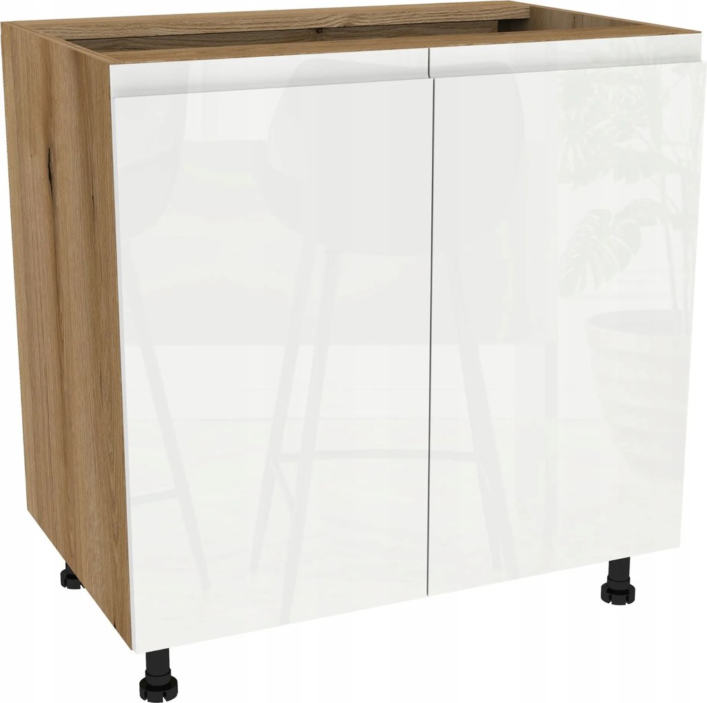 Alsó szekrény 80 Frezo tölgy Evoke front fogantyú nélküli fehér akril fényes