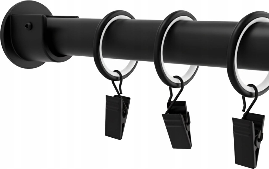Fém Üreges Függönykarnis 19 mm Fekete Matt 200 cm-es kerekekkel