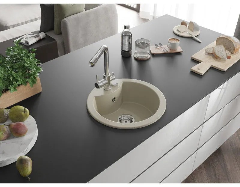 Mexen Diego, 1 kamrás gránit mosogató 488x488x167 mm, Duero króm csaptelep, bézs, 6512-69-671600-00