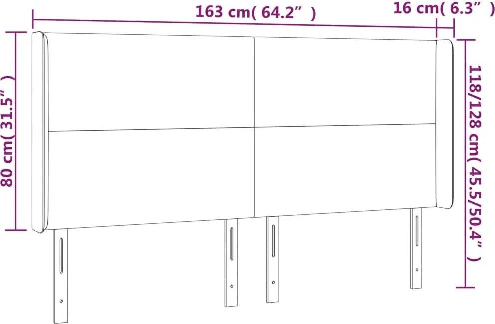 krémszínű műbőr LED-es fejtámla 163x16x118/128 cm