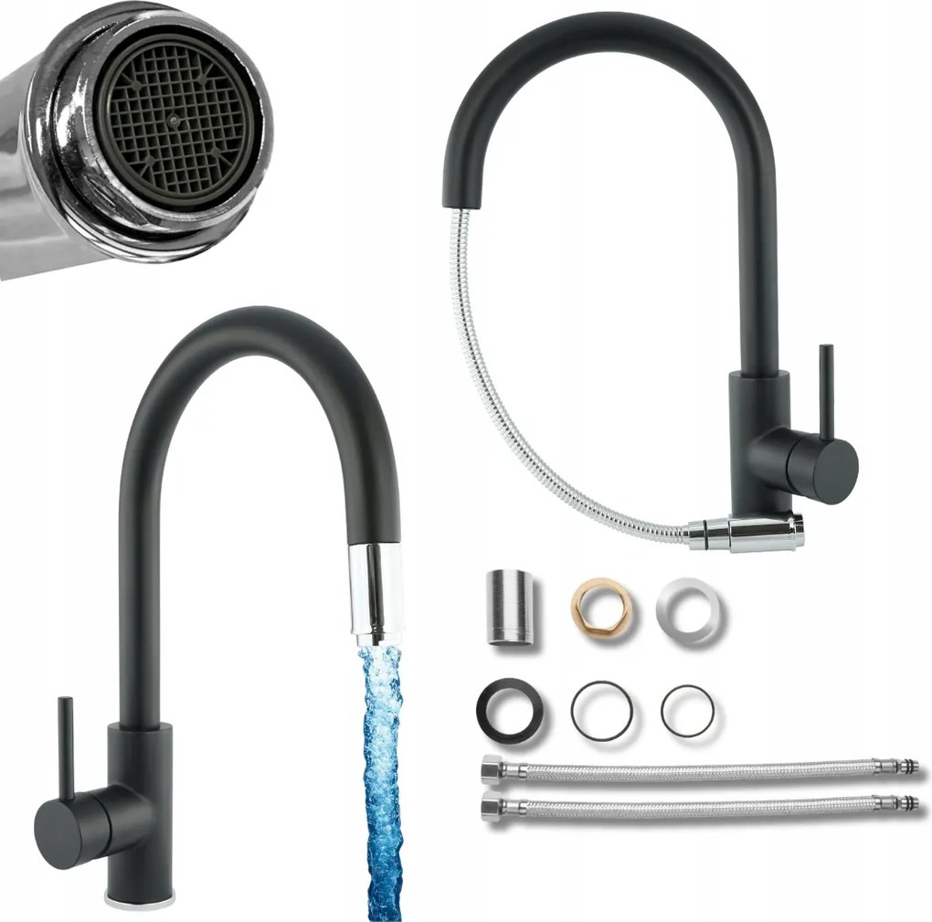 Konyhai csaptelep Kihúzható Kifolyócsővel Fekete Marcella Csaptelep mosogatóhoz