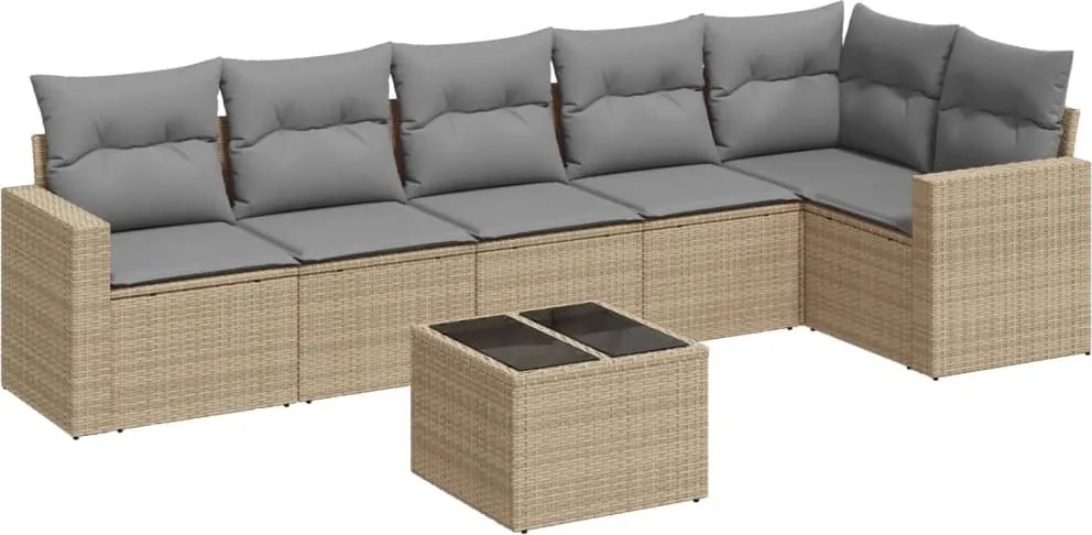 vidaXL 7 részes bézs polyrattan kerti ülőgarnitúra párnákkal
