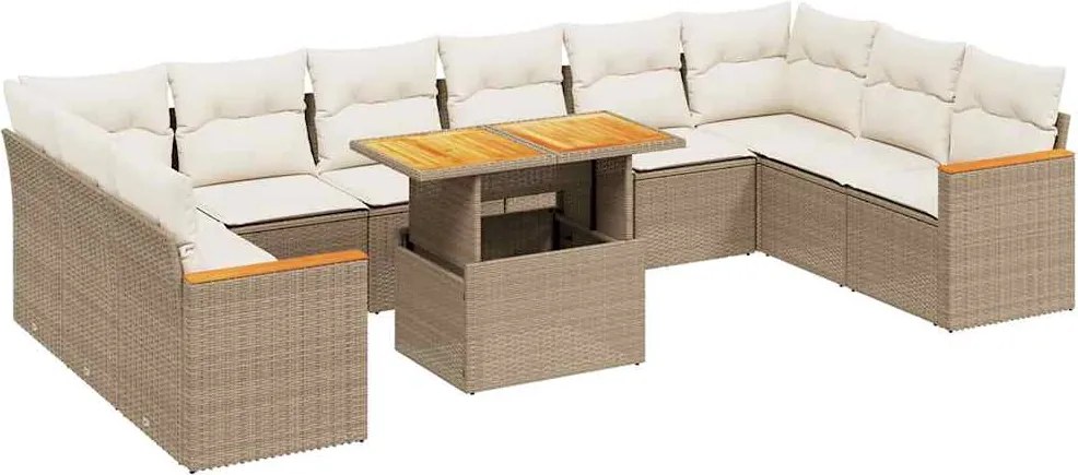 vidaXL 11 részes bézs polyrattan kerti ülőgarnitúra párnákkal