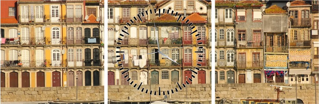 Kép - Vízparti negyed, Portugália (órával) (90x30 cm)