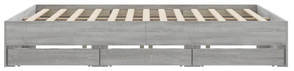 sonoma tölgyszínű szerelt fa ágykeret fiókokkal 200 x 200 cm