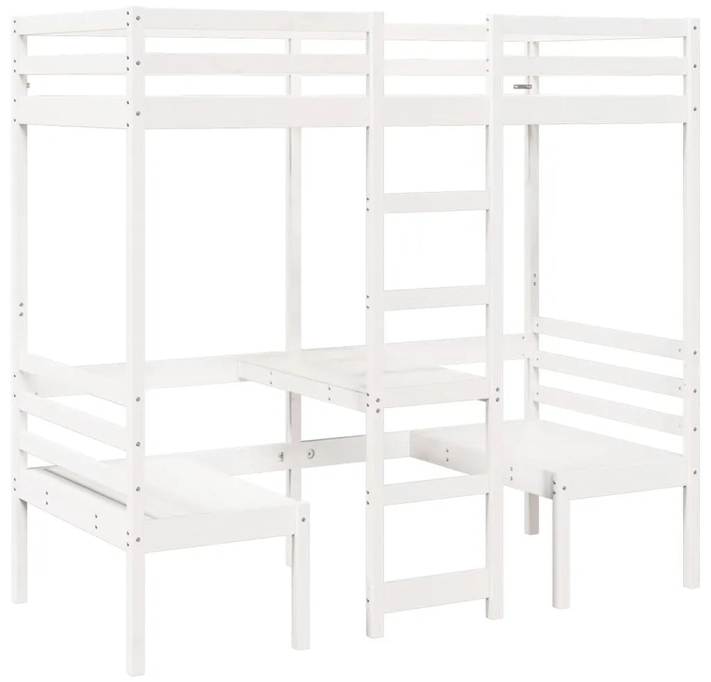 fehér fenyő galériaágy-keret asztallal és székekkel 80 x 200 cm