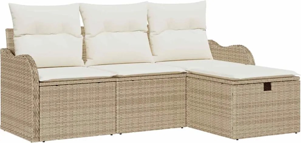 vidaXL Kerti Kanapé Szett párnával 4 pcs Beige és krém polirattan