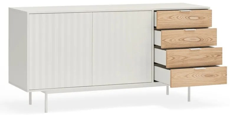 Fehér-natúr színű alacsony komód tölgyfa dekorral 159x80 cm Sierra – Teulat