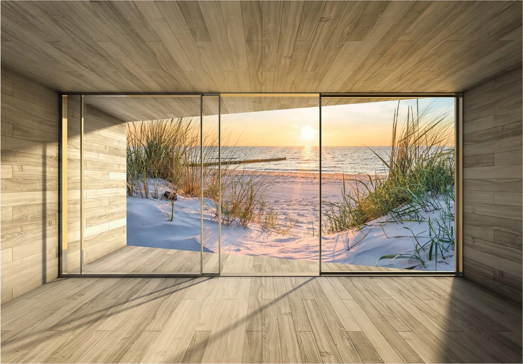 3D fotótapéta Kilátás Az Ablakon Keresztül Tengerpart 208x146