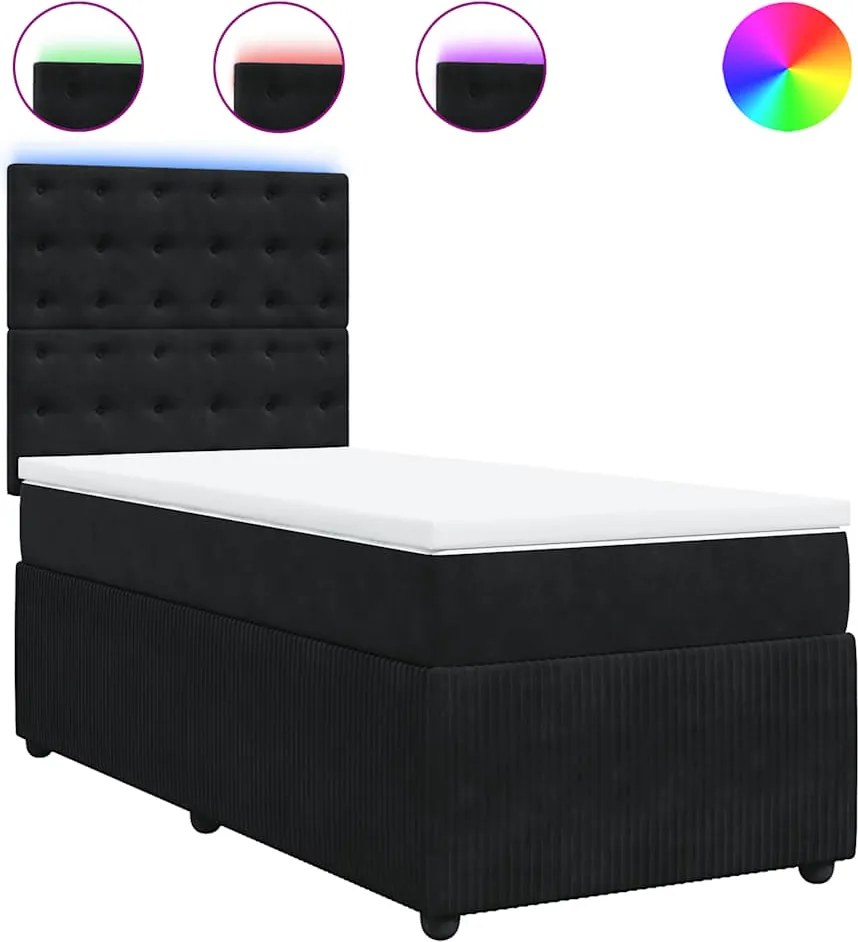 vidaXL fekete bársony rugós ágy matraccal 80 x 200 cm