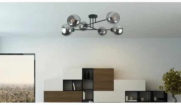 Csillár rúdon VASCO 6xE27/60W/230V fekete/füstös fekete