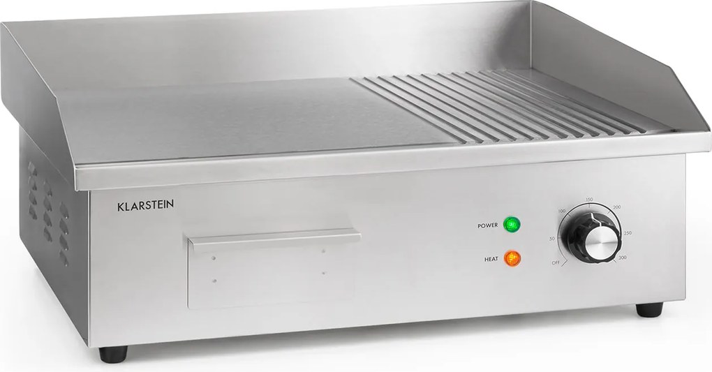 Klarstein Grillmeile 3000GR, elektromos grill, 3000 W, grill lap, 54,5 x 35 cm, sima/bordás