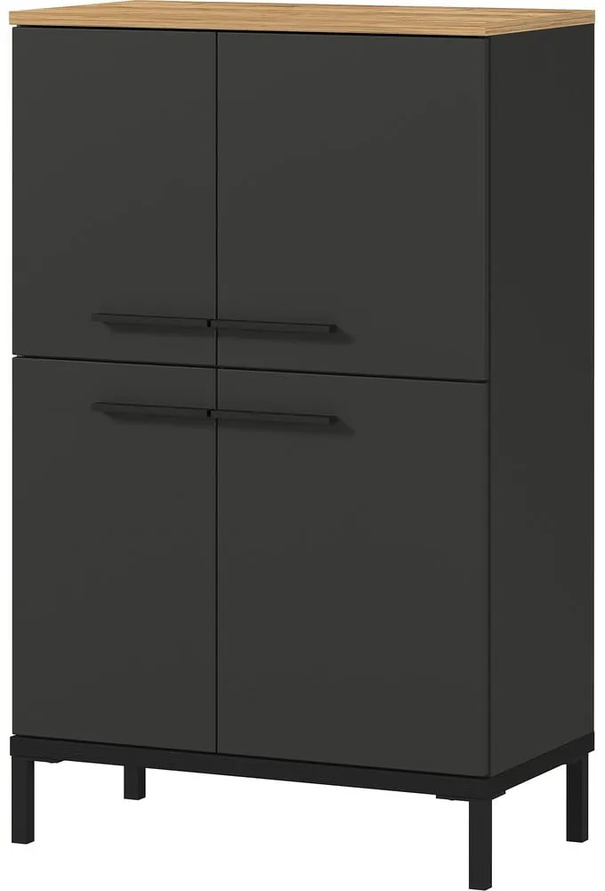 Sötétszürke magas fürdőszoba szekrény tölgyfa dekorral 60x97 cm Yonkers - Germania