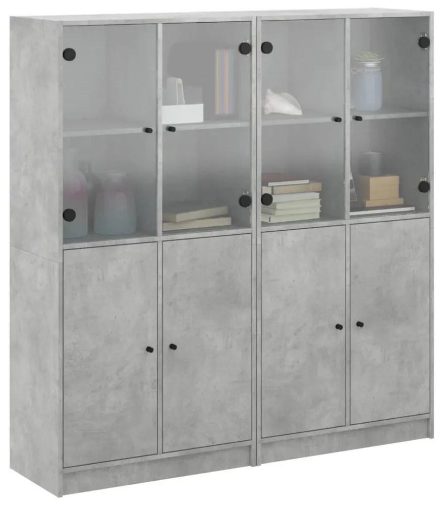 betonszürke szerelt fa könyvespolc ajtókkal 136 x 37 x 142 cm