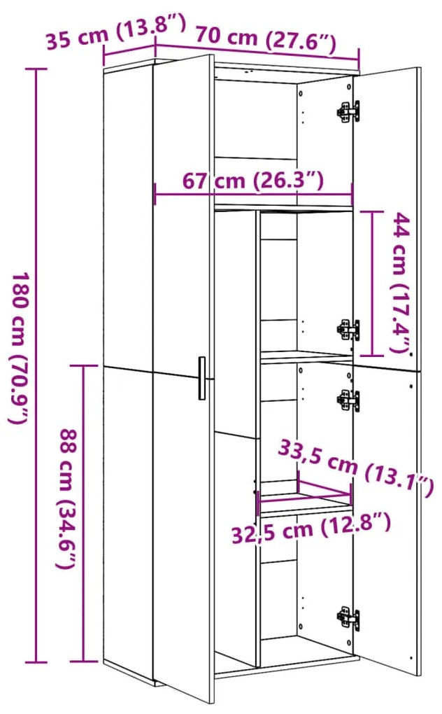füstös tölgy színű szerelt fa magasszekrény 70 x 35 x 180