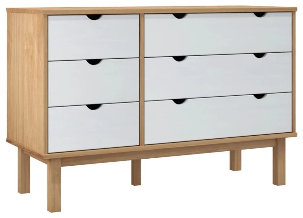 OTTA barna-fehér tömör fenyőfa éjjeliszekrény 111x43x73,5 cm
